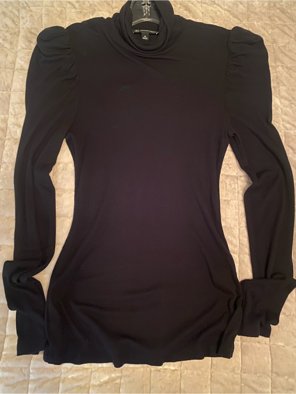 INC International Concepts Black Puff-Sleeve Turtleneck